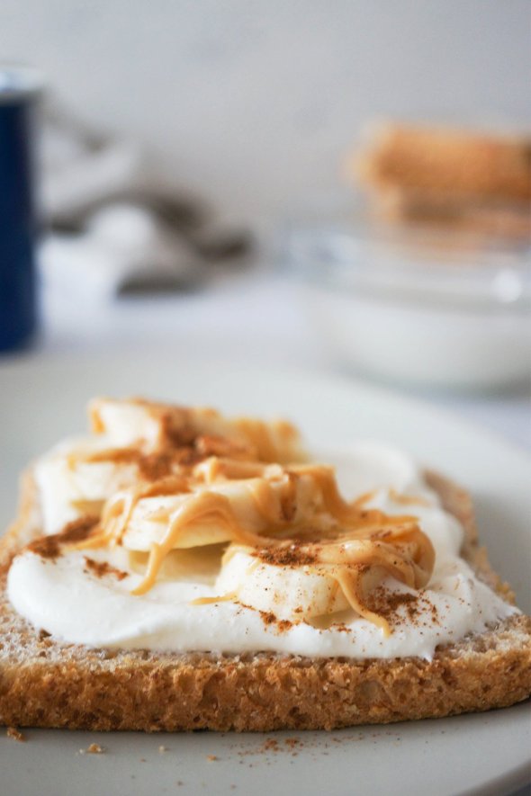 Cottage cheese on toast with banana and peanut butter recipe image