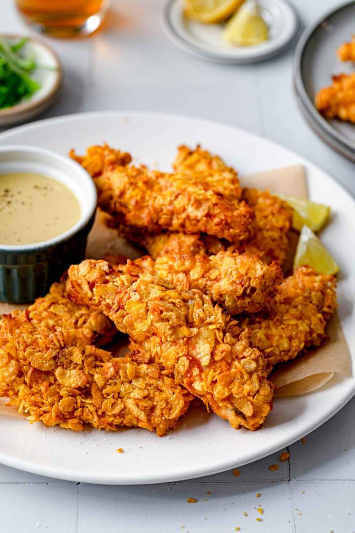 Fried chicken coated in cornflakes recipe image